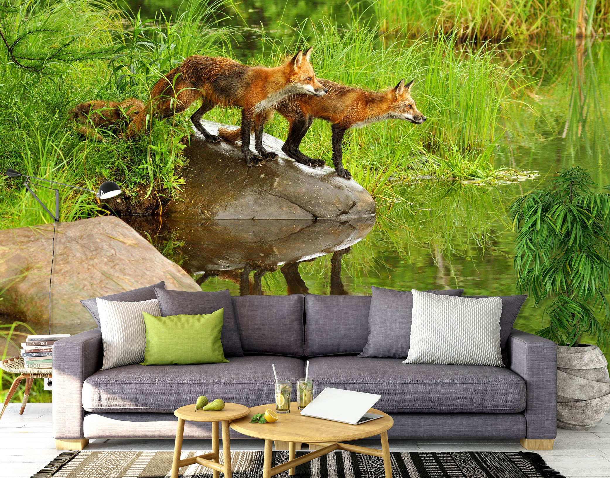 3D River Fox 2063 Wall Murals