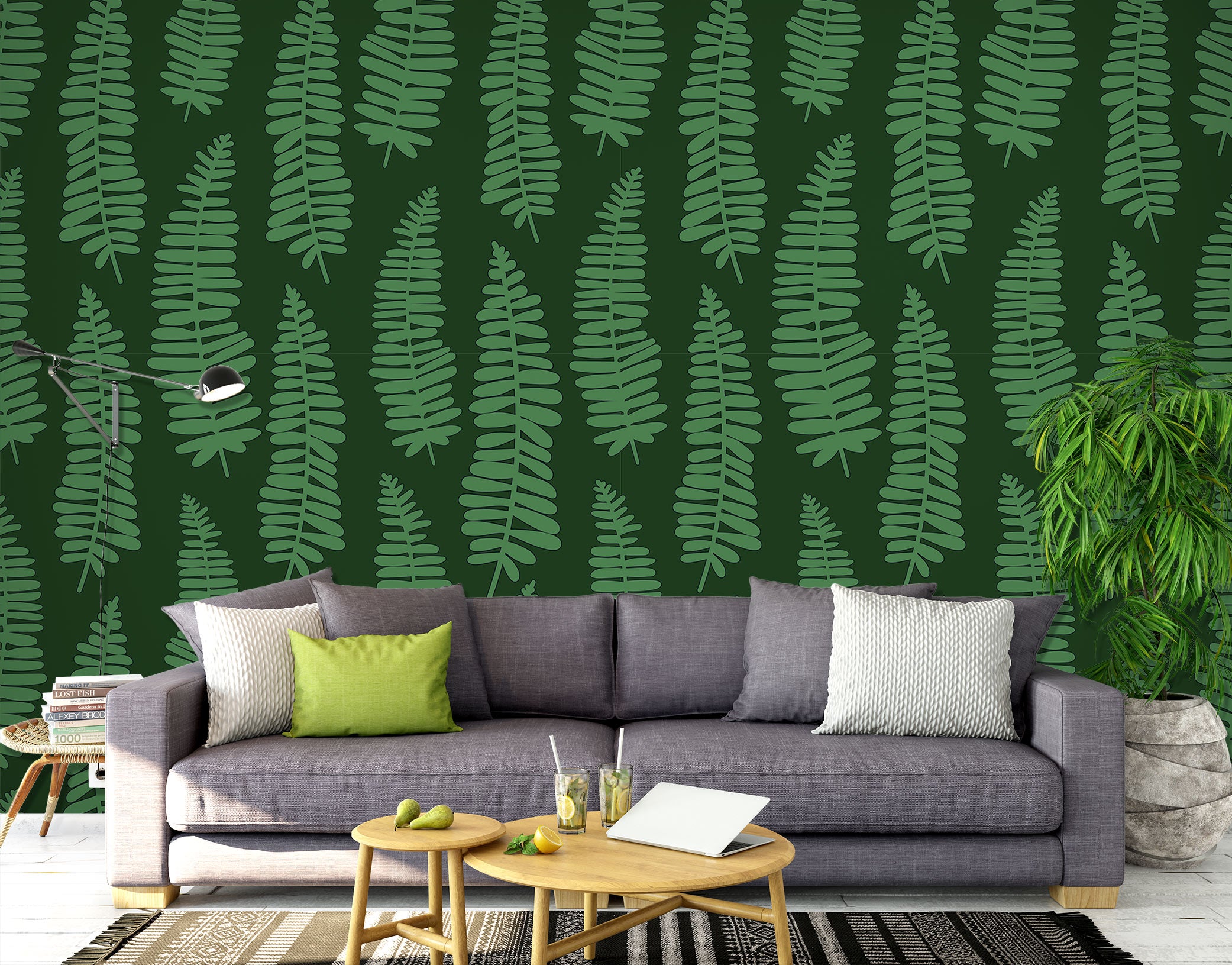 3D Green Leaves Pattern 12075 Kashmira Jayaprakash Wall Mural Wall Murals