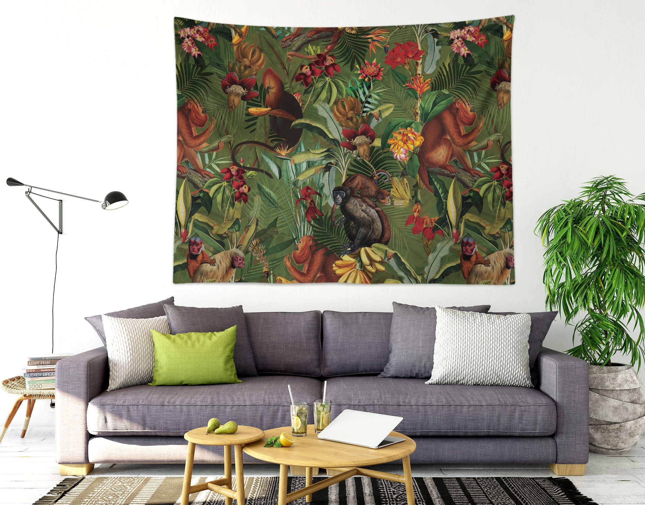 3D Monkey Leaves 5309 Uta Naumann Tapestry Hanging Cloth Hang