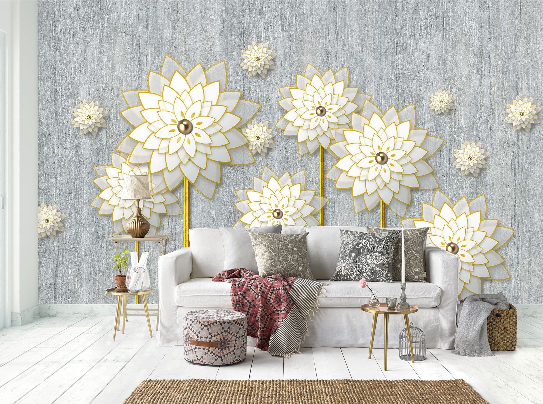 3D White Lotus 2069 Wall Murals