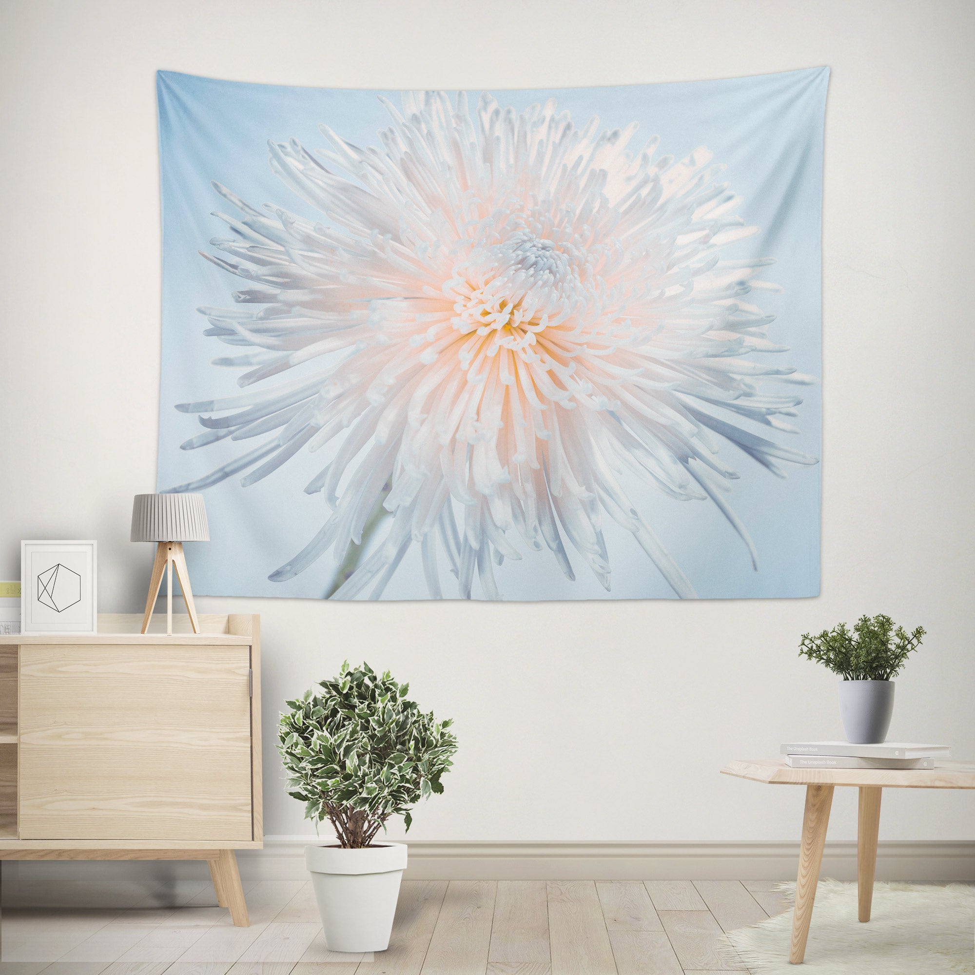 3D White Chrysanthemum 11650 Assaf Frank Tapestry Hanging Cloth Hang