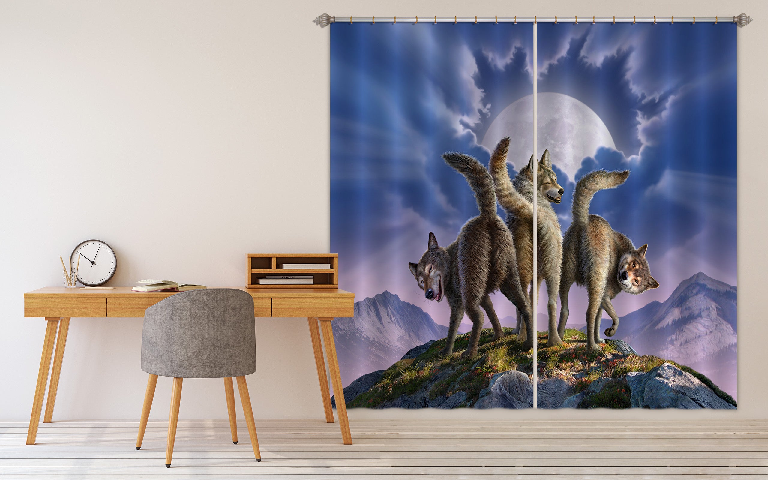 3D Wolf Moon 86069 Jerry LoFaro Curtain Curtains Drapes