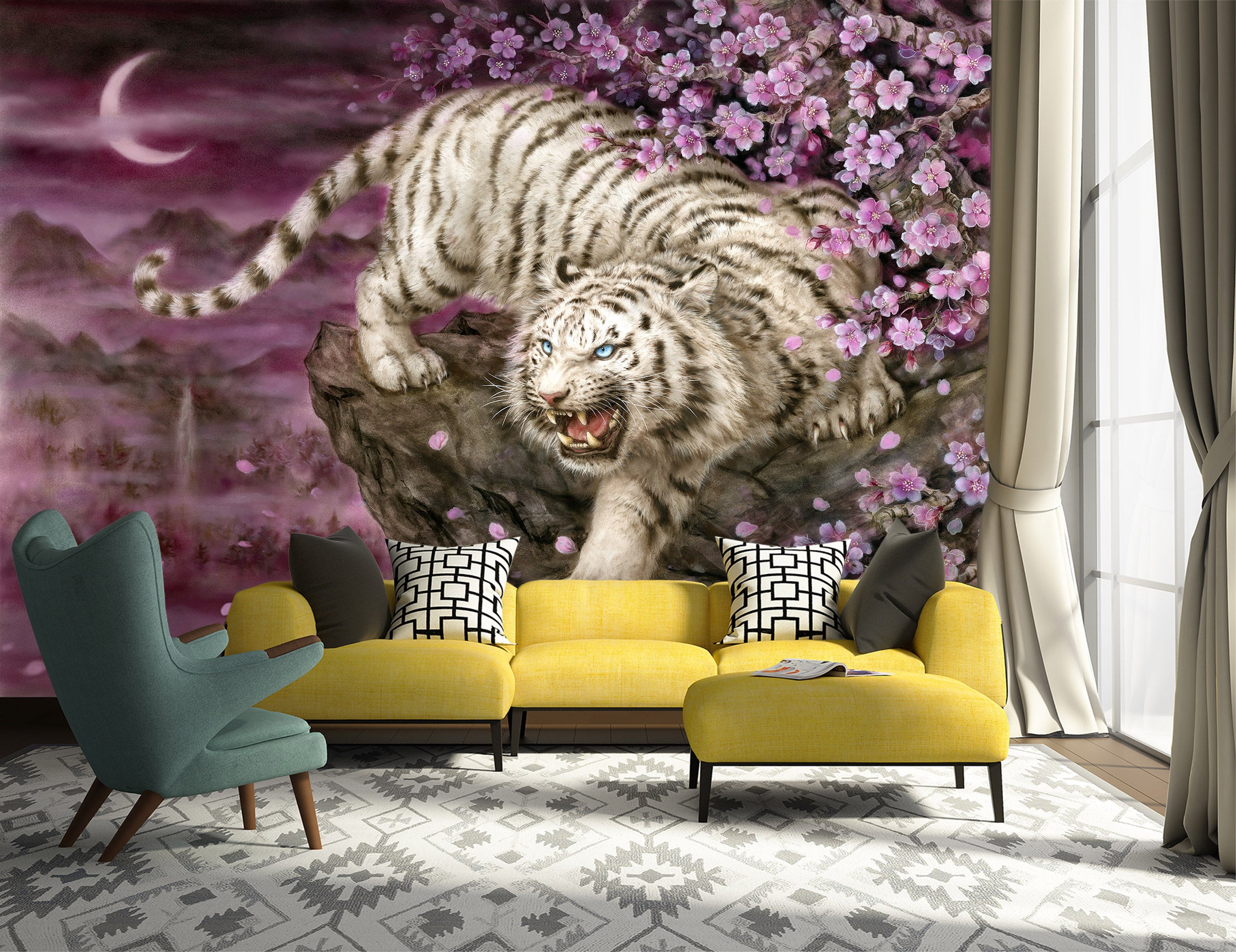 3D Flower Tiger 5453 Kayomi Harai Wall Mural Wall Murals