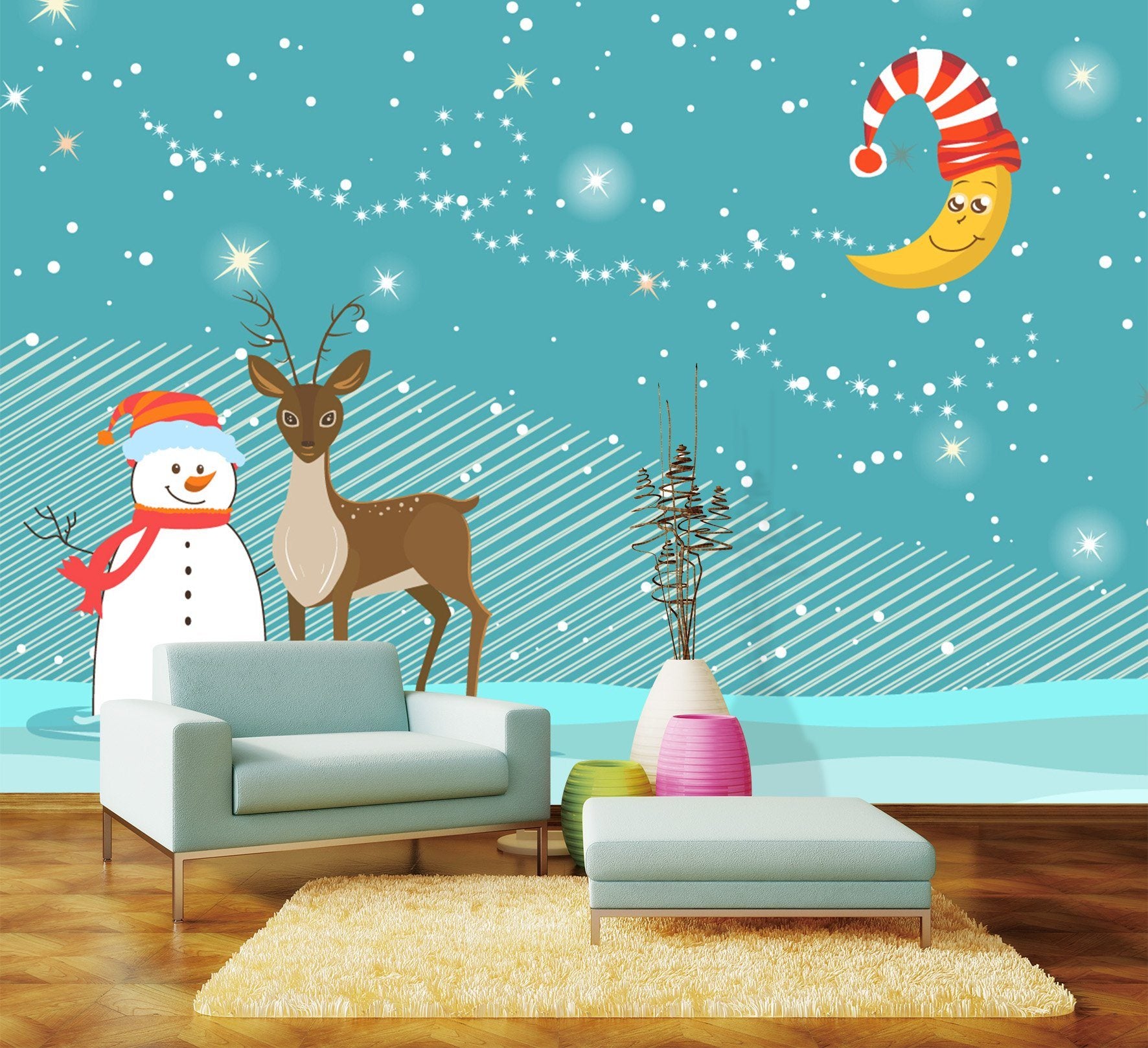 3D Snowman Star Deer 109 Wallpaper AJ Wallpaper 