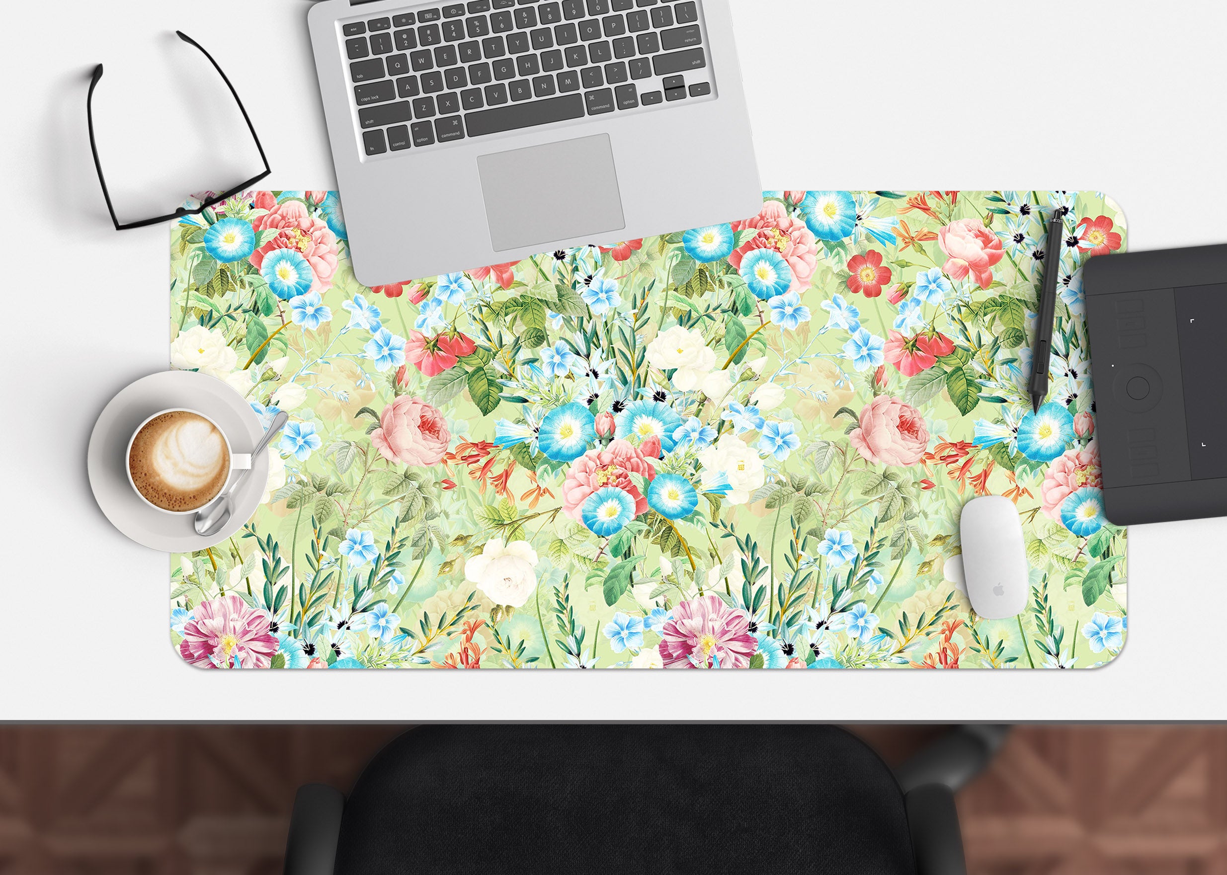 3D Blue Pink Flower Bush 120184 Uta Naumann Desk Mat