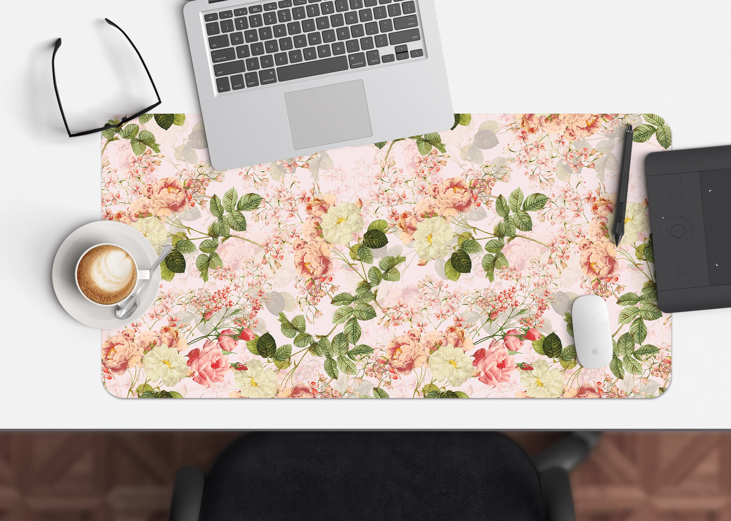 3D White Pink Rose Branch 120166 Uta Naumann Desk Mat