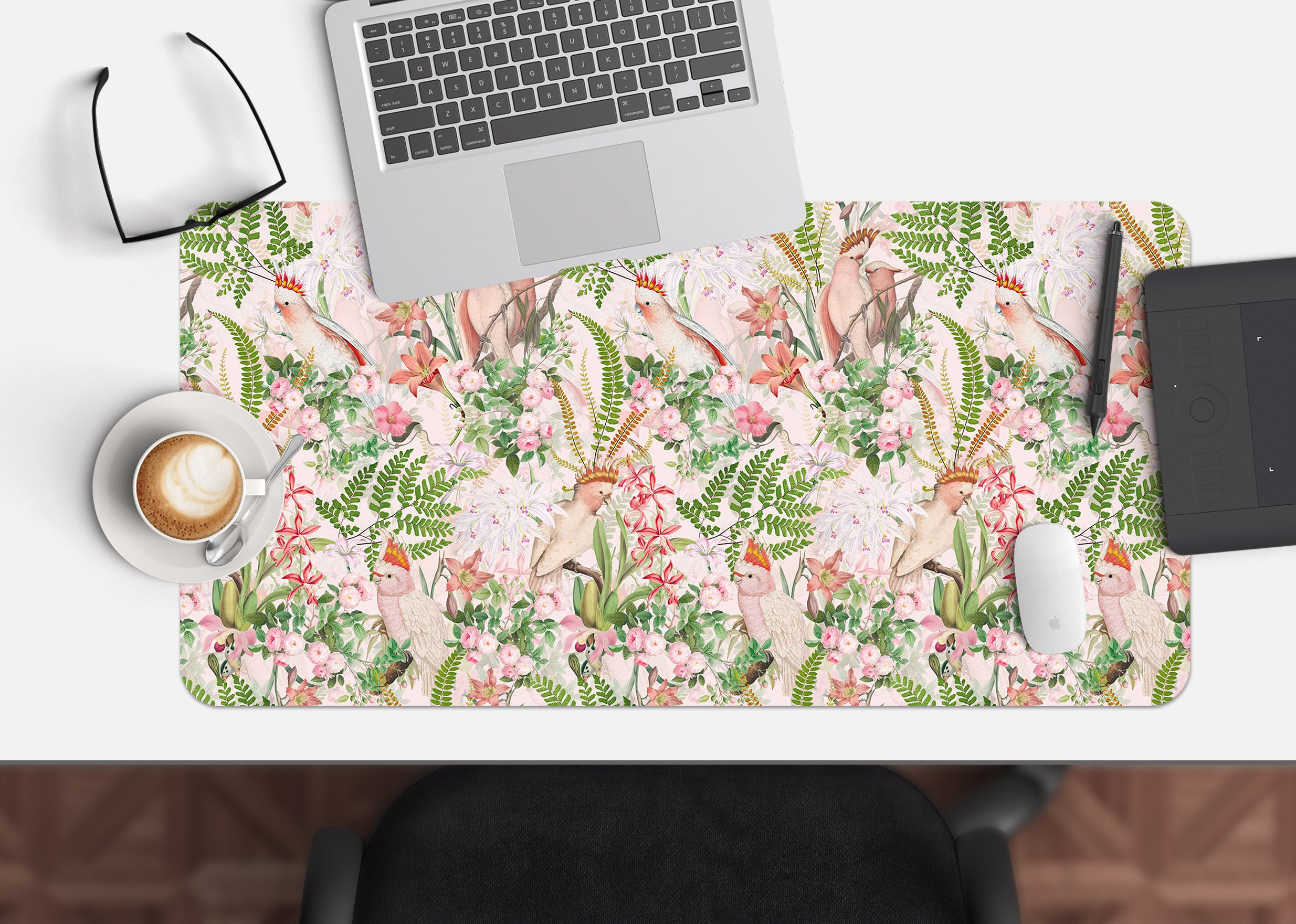 3D Pink Flowers Bush Bird 120163 Uta Naumann Desk Mat