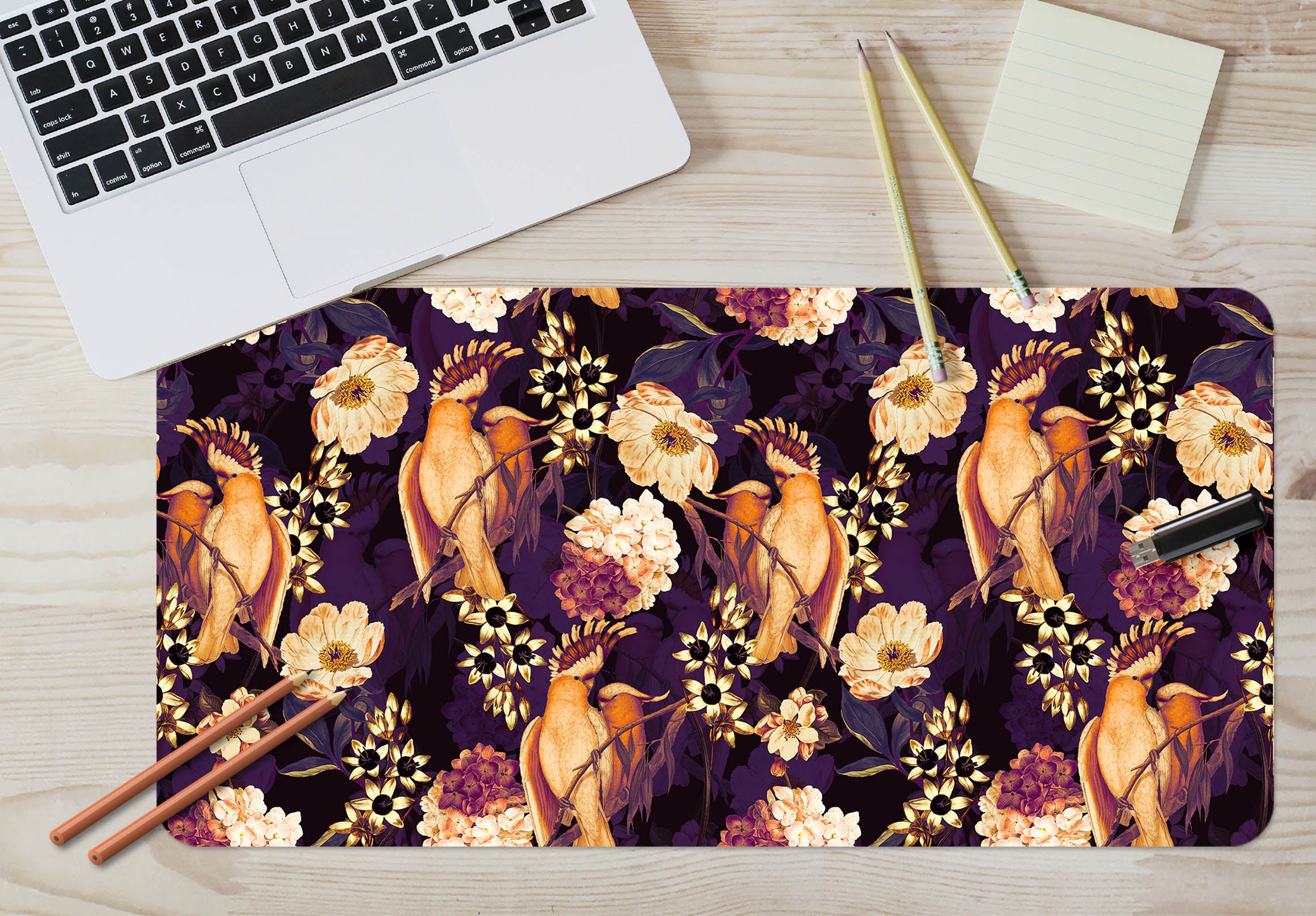 3D Brown Bird Flower Branch 120151 Uta Naumann Desk Mat