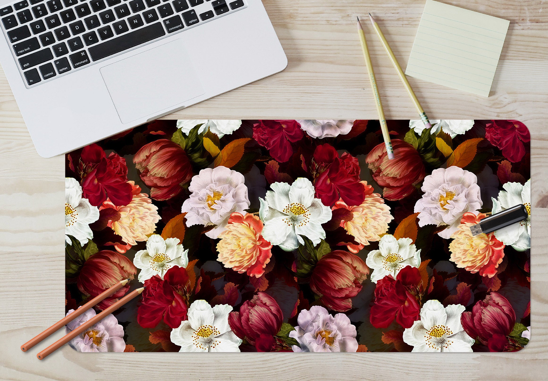 3D Red White Flowers 120189 Uta Naumann Desk Mat