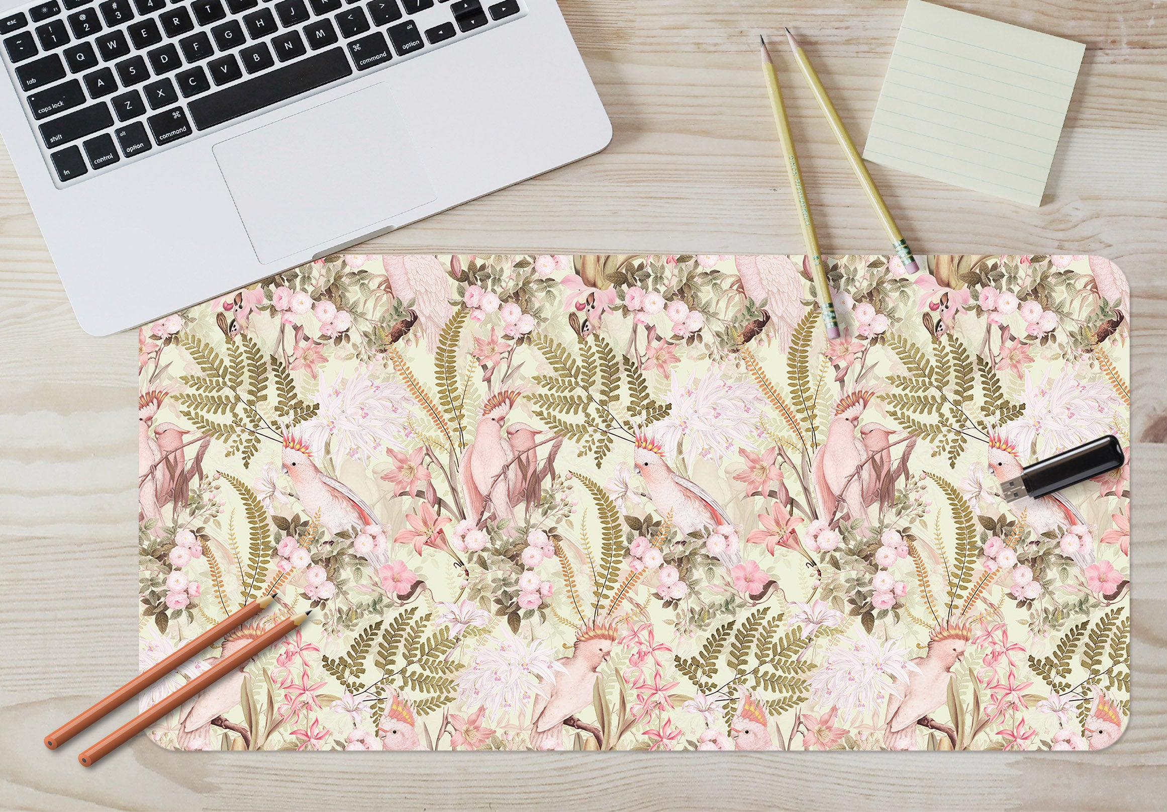 3D Pink Flower Parrot 120146 Uta Naumann Desk Mat