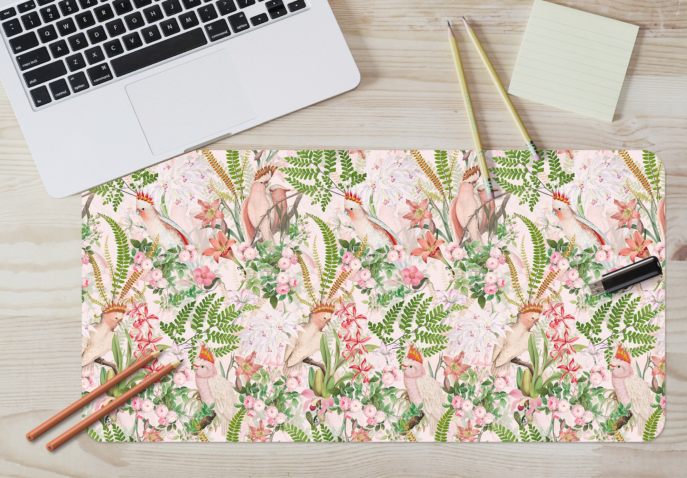 3D Pink Flowers Bush Bird 120163 Uta Naumann Desk Mat