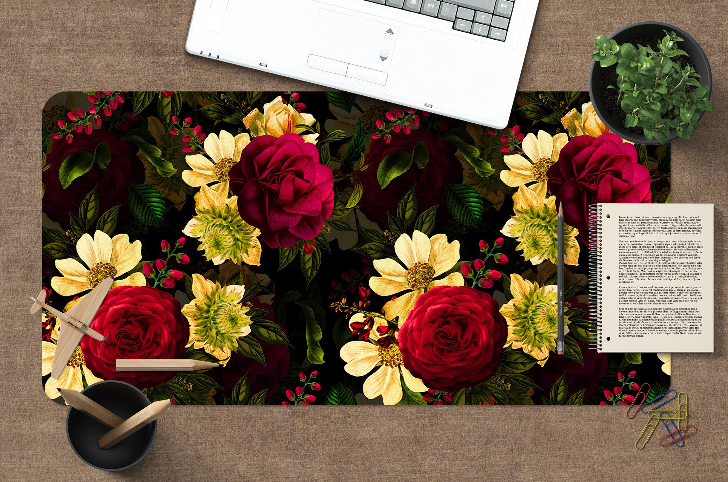 3D Yellow Red Flowers 120140 Uta Naumann Desk Mat