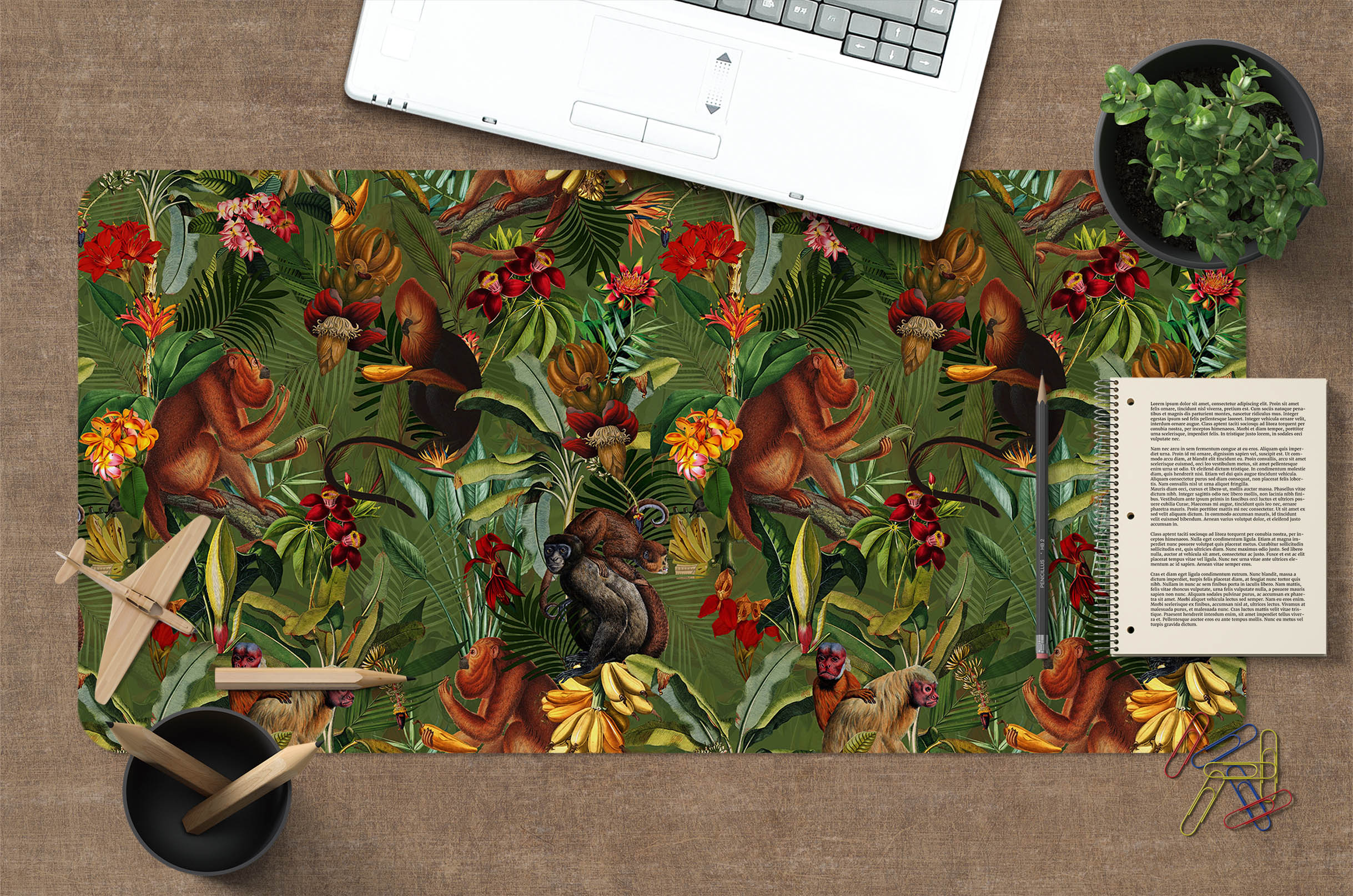 3D Monkey Jungle Banana 120164 Uta Naumann Desk Mat