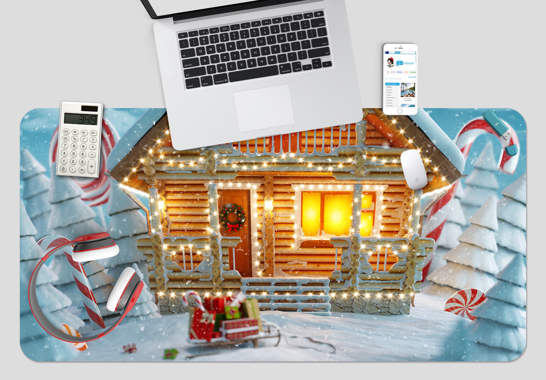 3D Snow House 51208 Christmas Desk Mat Xmas