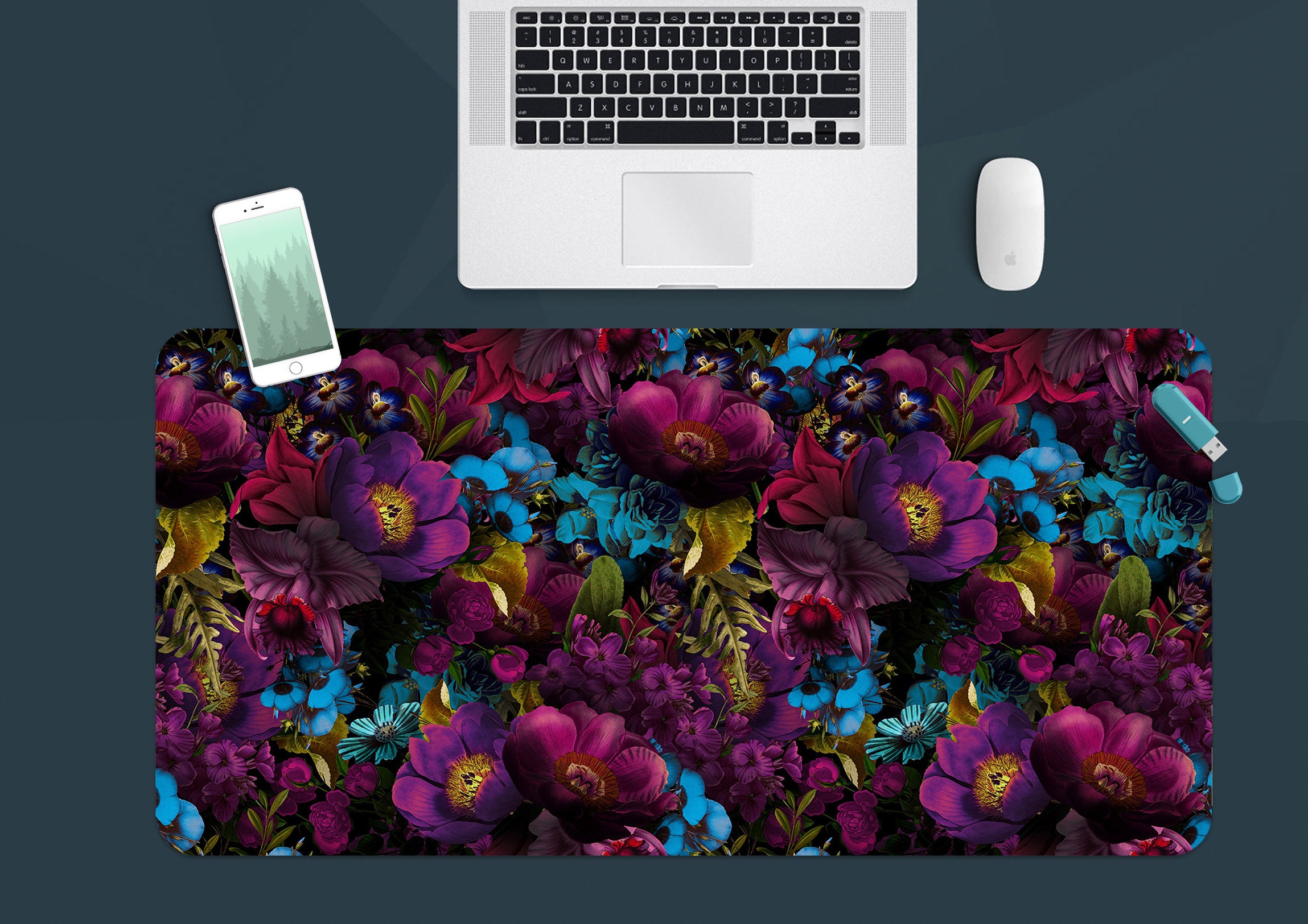 3D Purple Blue Flowers 120141 Uta Naumann Desk Mat