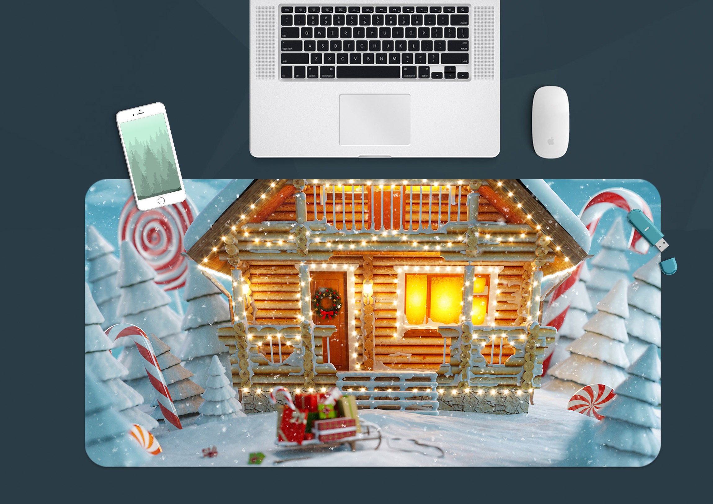 3D Snow House 51208 Christmas Desk Mat Xmas