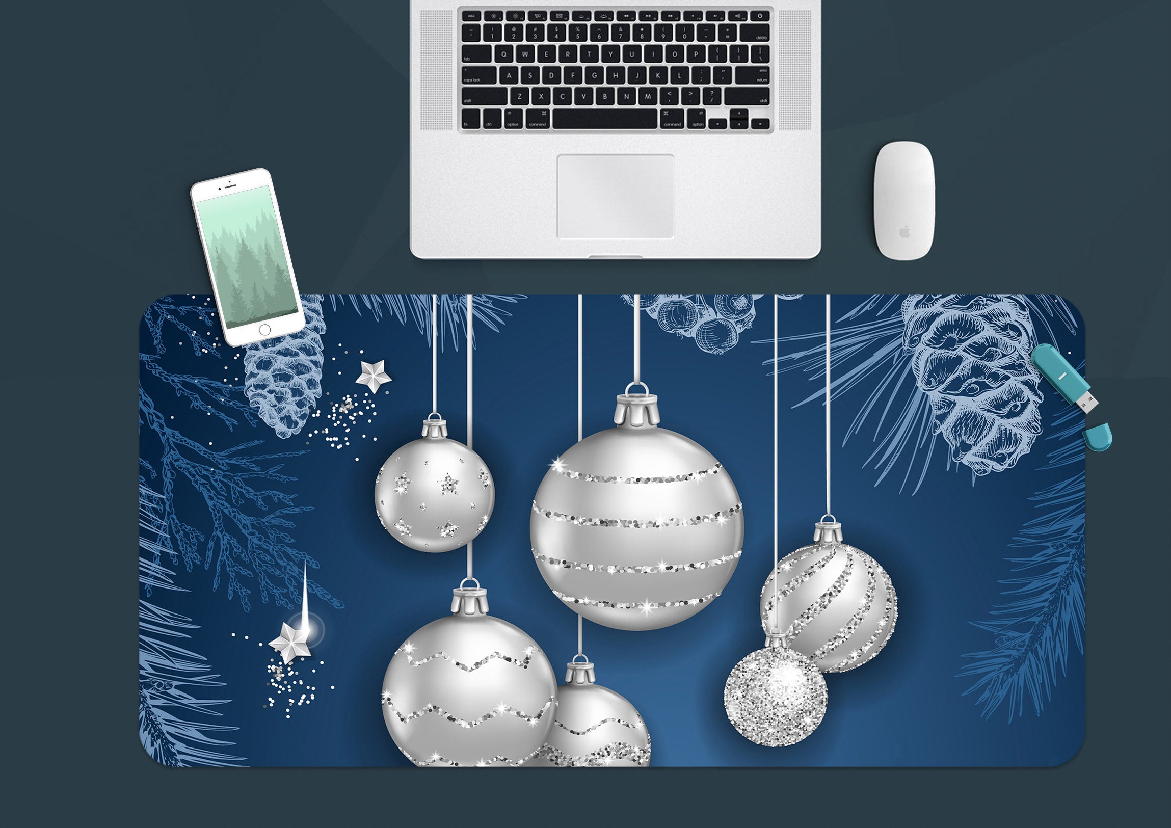 3D White Ball 51231 Christmas Desk Mat Xmas