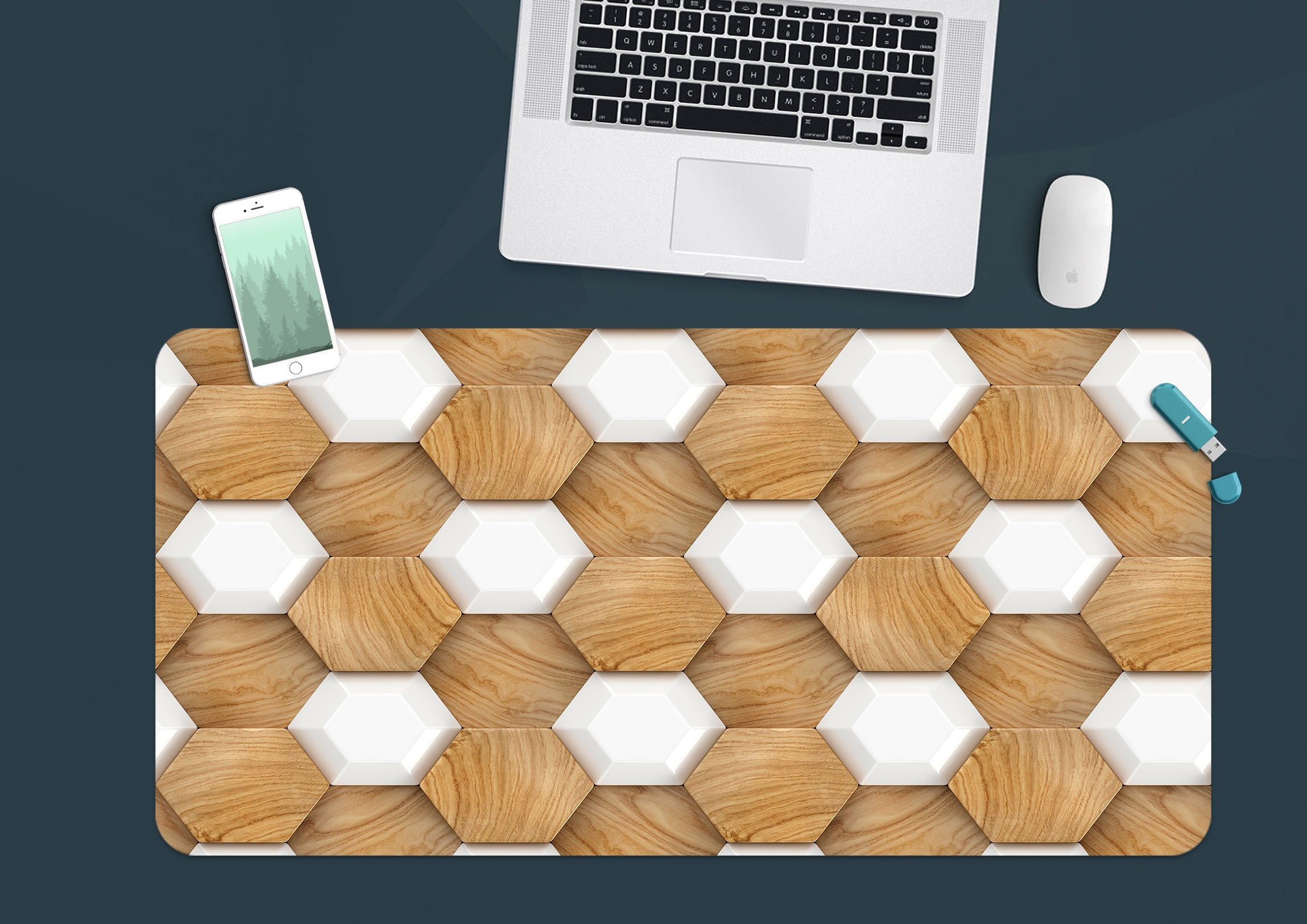 3D Brown Hexagon 18019 Desk Mat