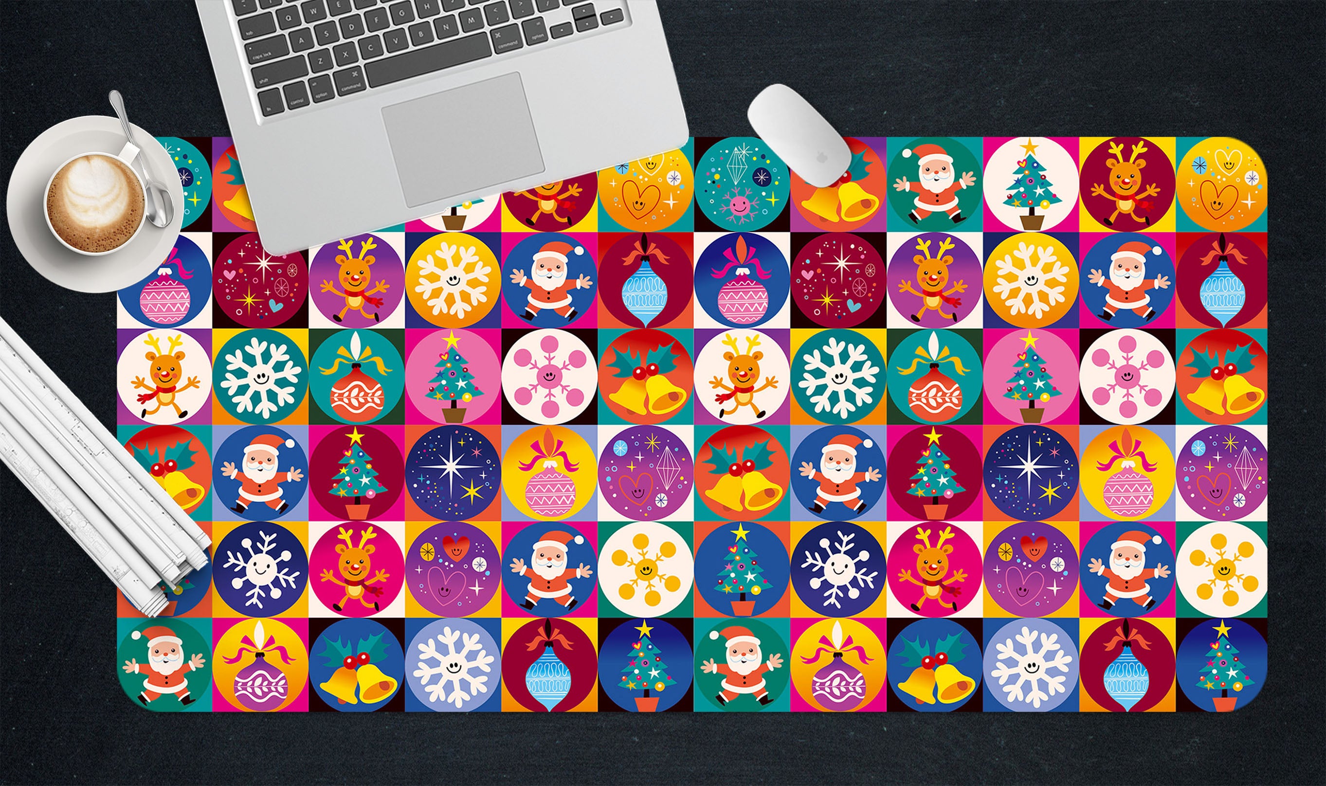 3D Snowflake Color Circle Pattern 51185 Christmas Desk Mat Xmas