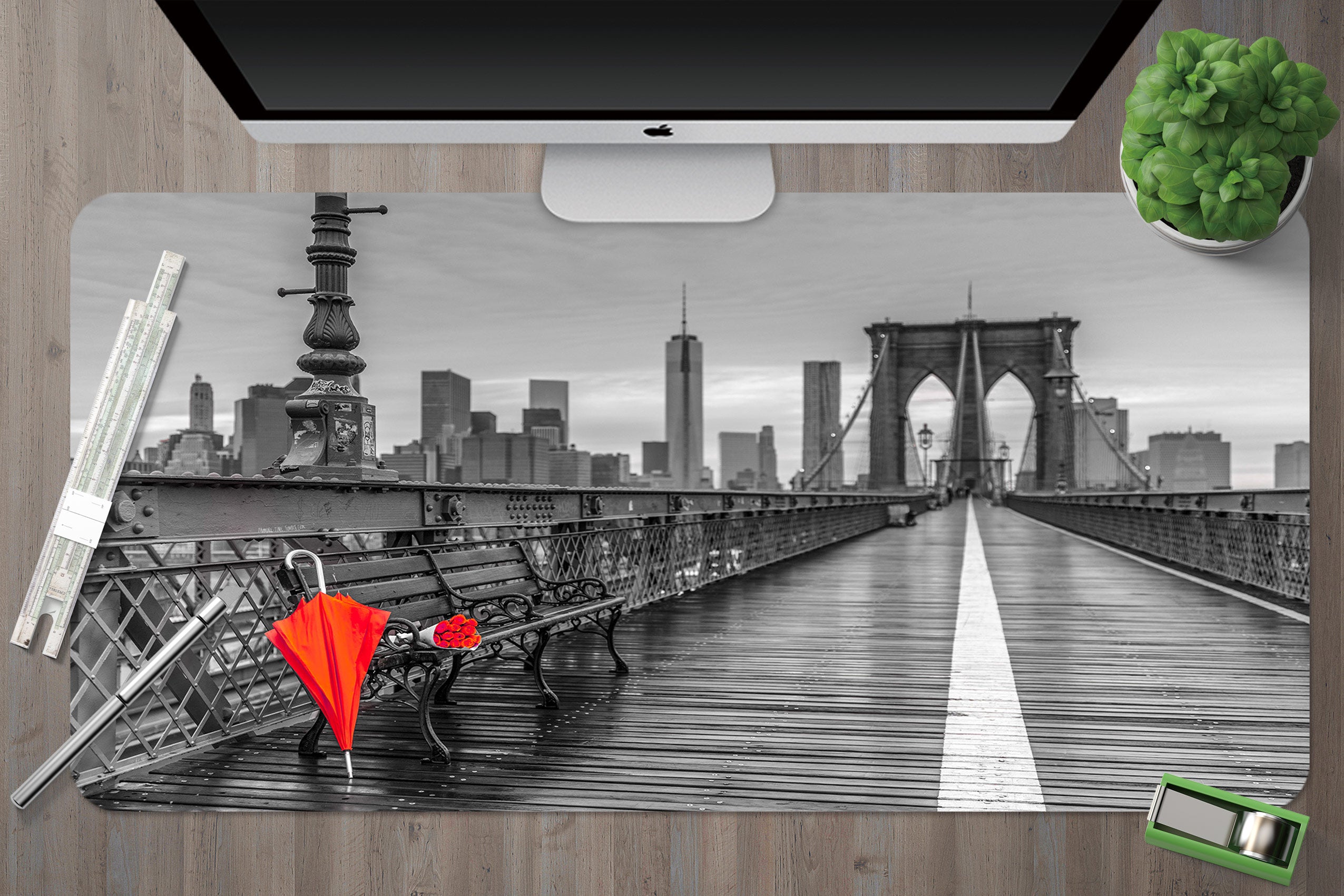 3D Bridge Red Umbrella 123121 Assaf Frank Desk Mat