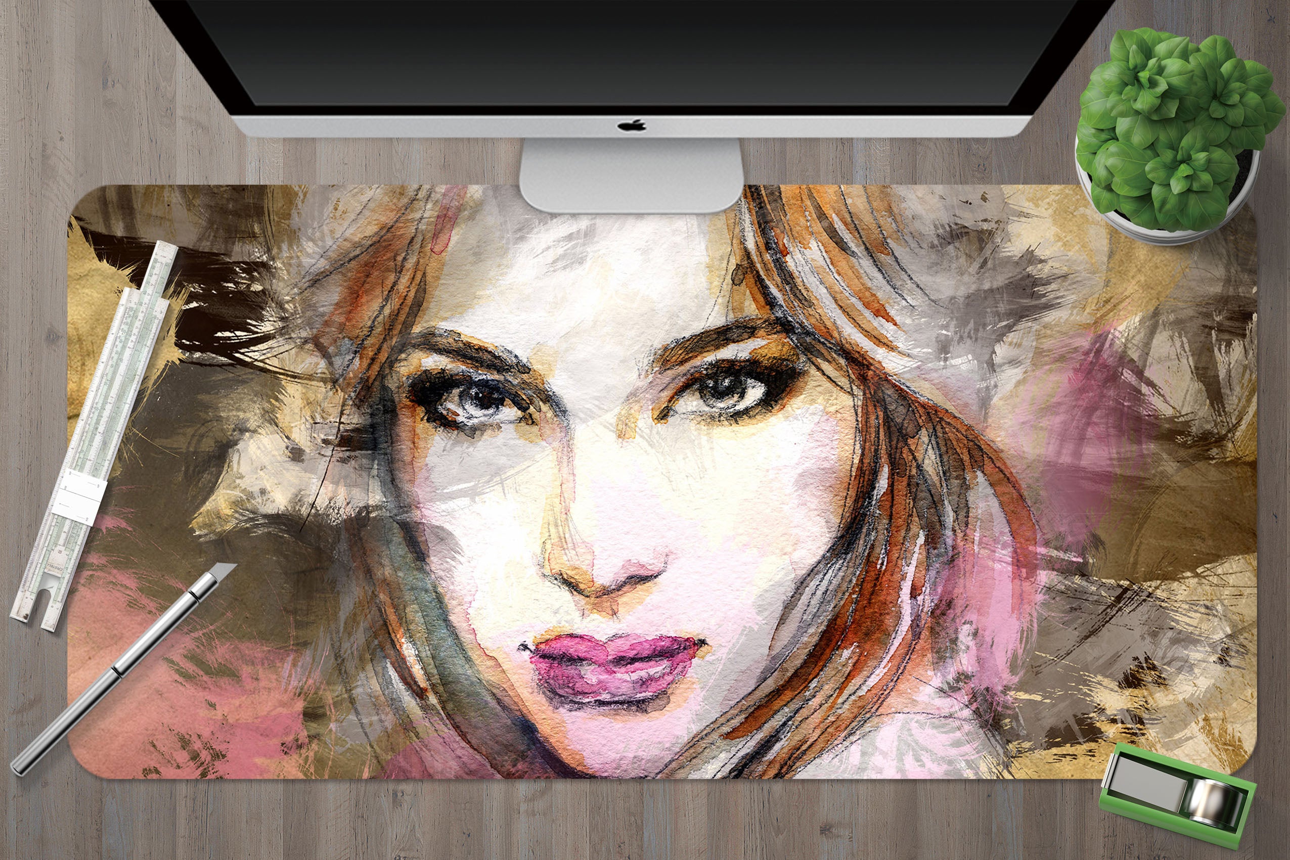 3D Watercolor Female 17102 Desk Mat