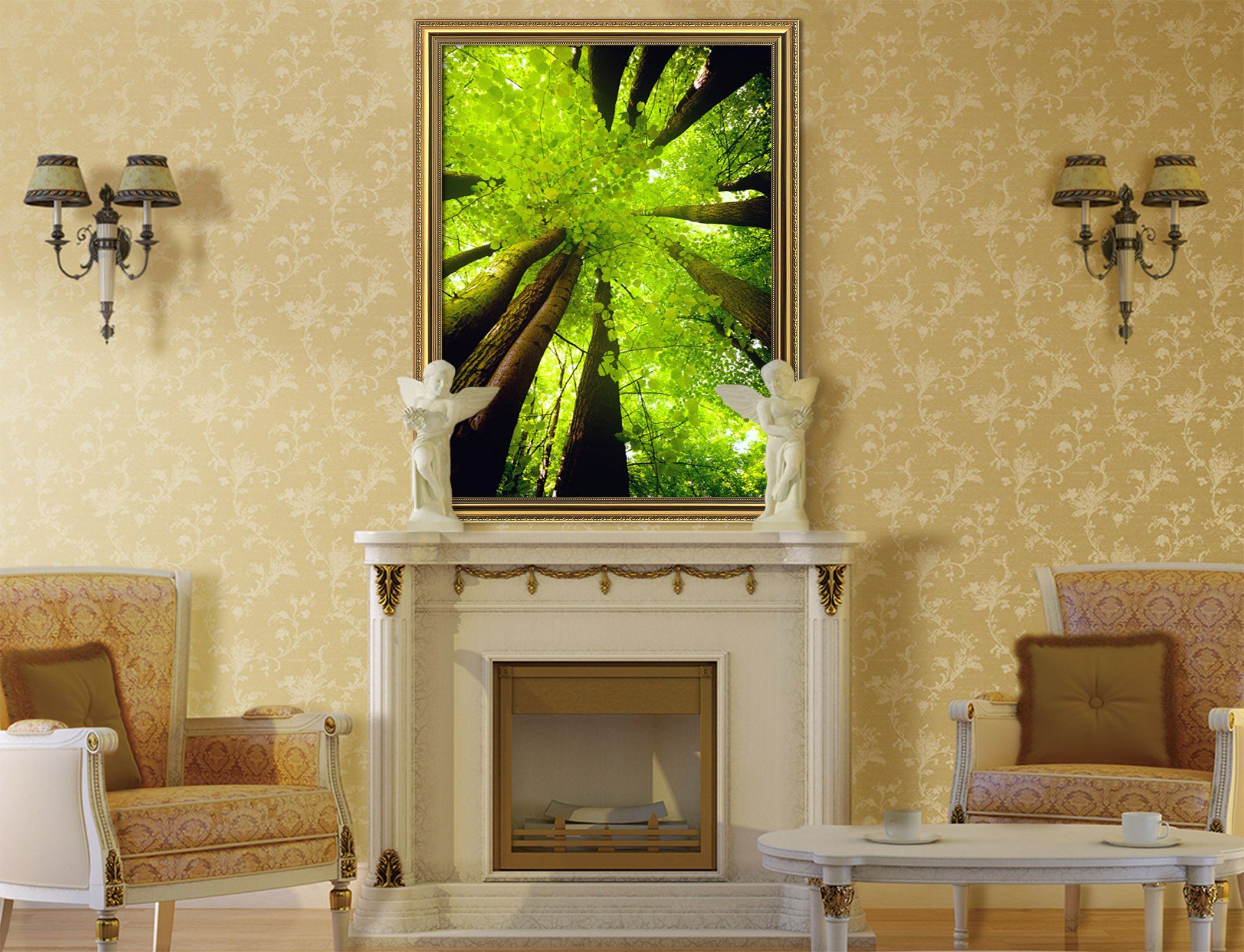 3D Green Tree 115 Fake Framed Print Painting Wallpaper AJ Creativity Home 