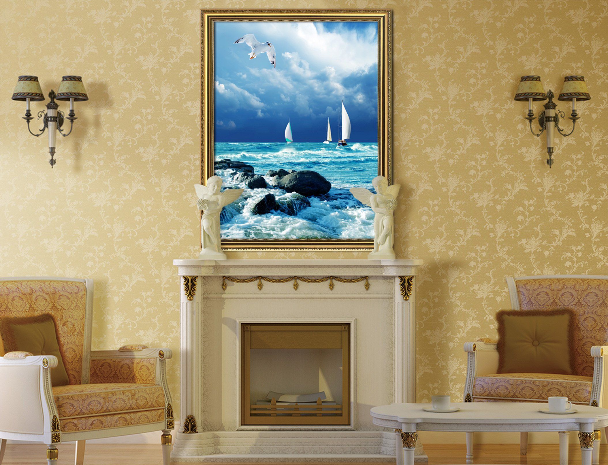 3D Storm Waves 012 Fake Framed Print Painting Wallpaper AJ Creativity Home 