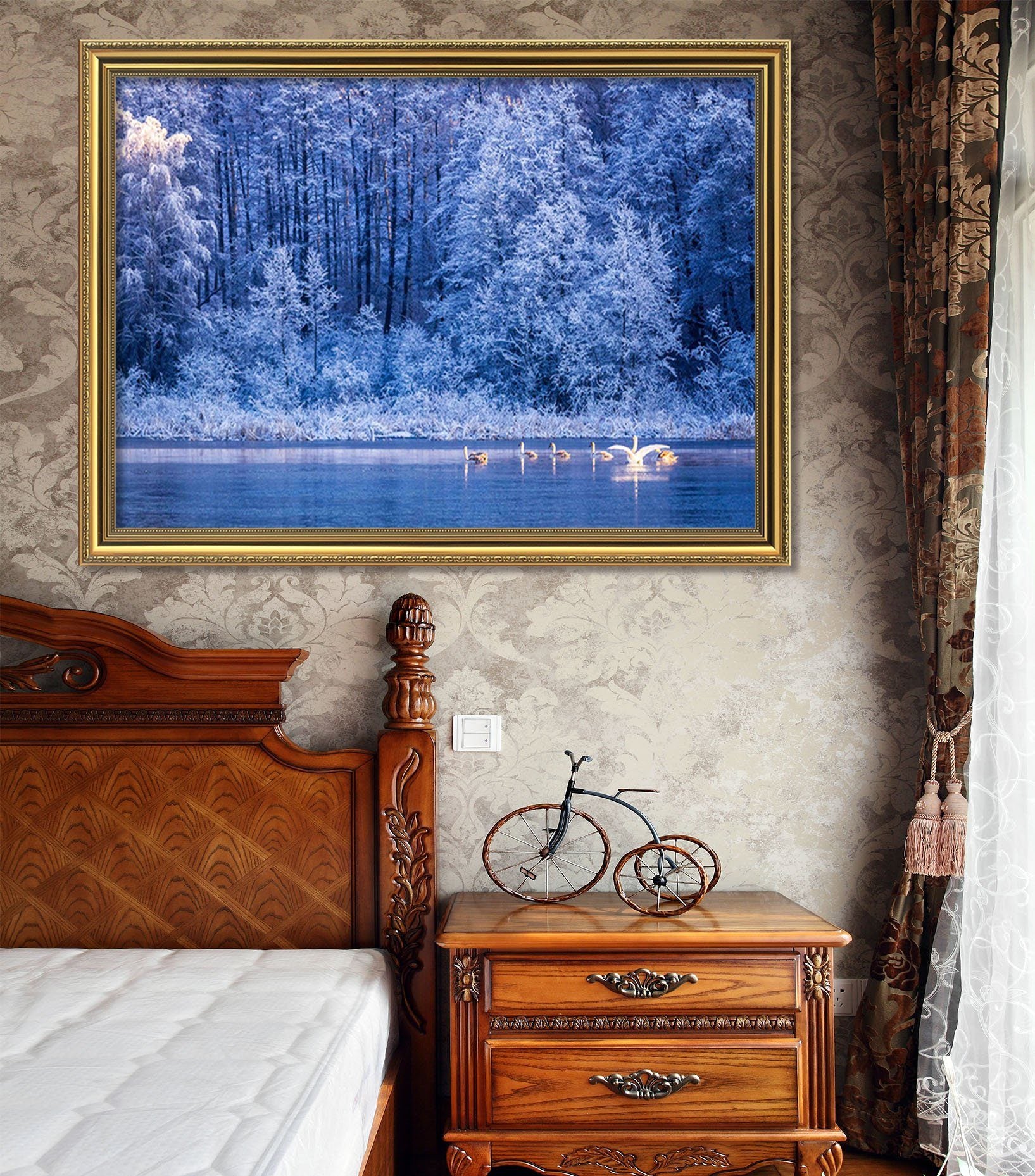 3D Swan Woods 184 Fake Framed Print Painting Wallpaper AJ Creativity Home 