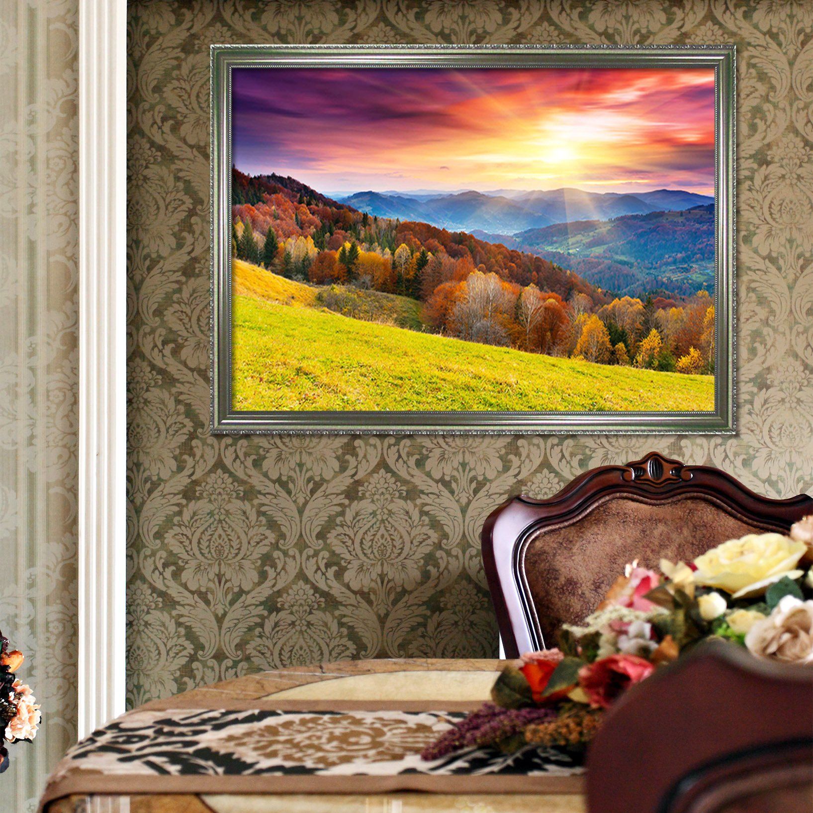 3D Field Sunset 174 Fake Framed Print Painting Wallpaper AJ Creativity Home 