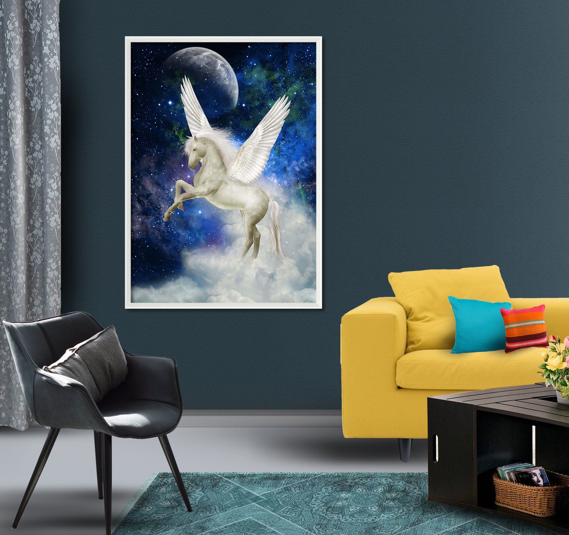 3D Pegasus Moon 058 Fake Framed Print Painting Wallpaper AJ Creativity Home 