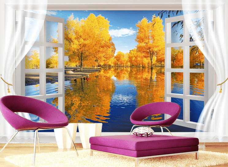 Window Lakeside Trees Wallpaper AJ Wallpaper 