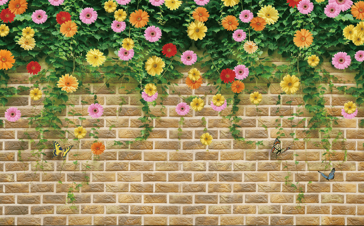 Brick Wall Flowers Vines Wallpaper AJ Wallpaper 