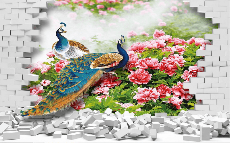 Peacocks And Bricks Wallpaper AJ Wallpaper 