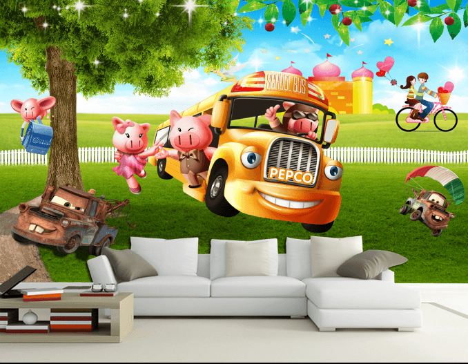 3D Grassland School Bus Wallpaper AJ Wallpaper 