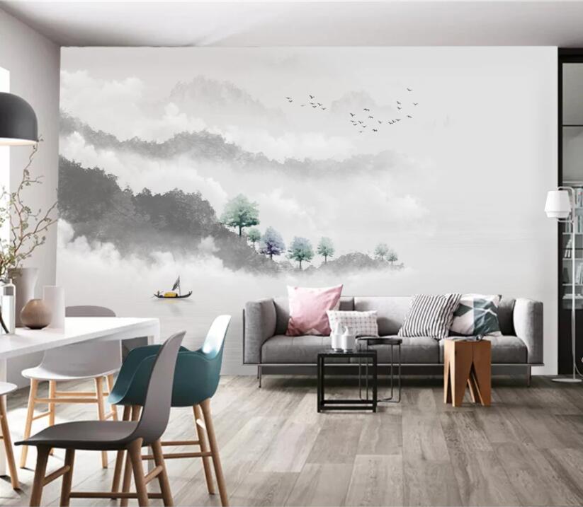 3D Lake Forest Boat WC2487 Wall Murals