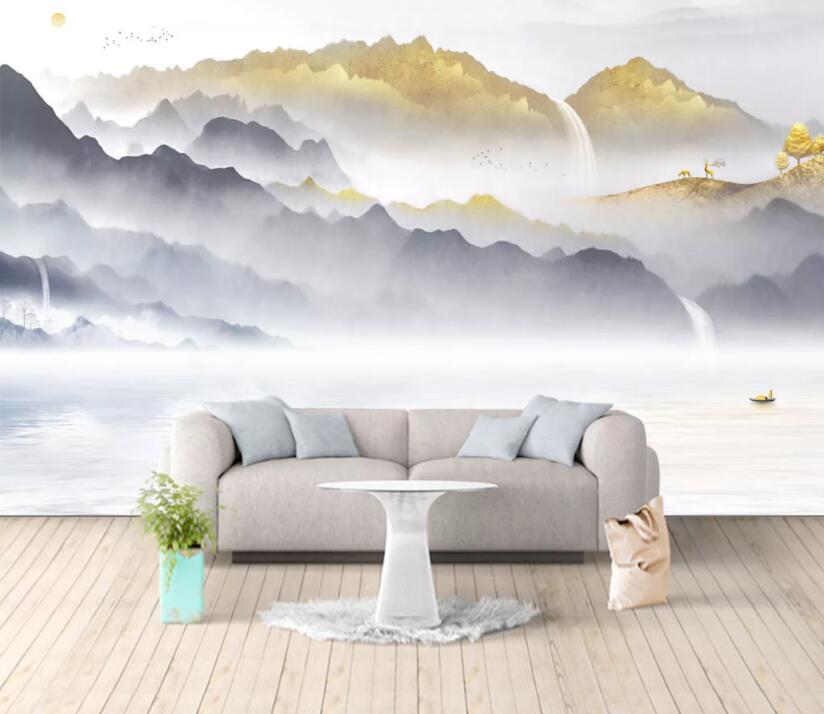 3D Yellow Hillside River WC2444 Wall Murals