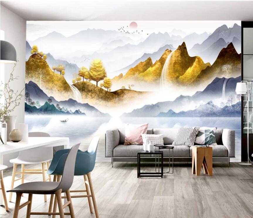 3D River Boat Tree WC2323 Wall Murals