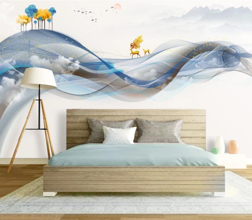 3D Golden Elk Tree WC2143 Wall Murals