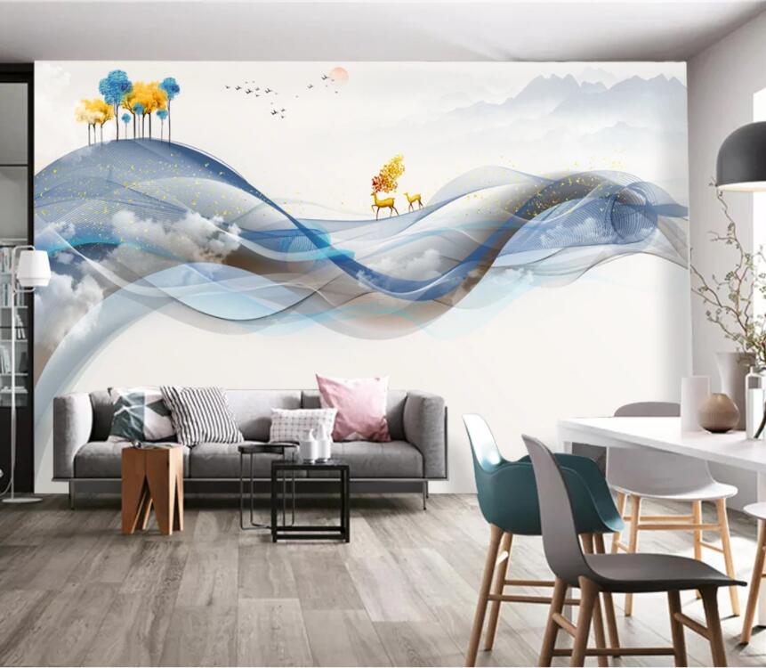 3D Golden Elk Tree WC2143 Wall Murals