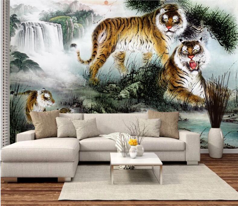 3D Waterfall Tiger WC1450 Wall Murals