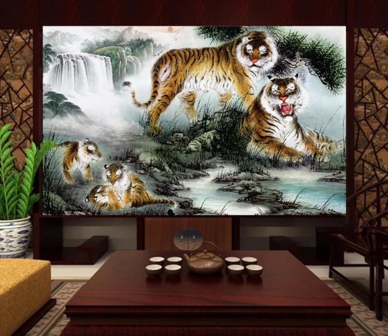 3D Waterfall Tiger WC1450 Wall Murals