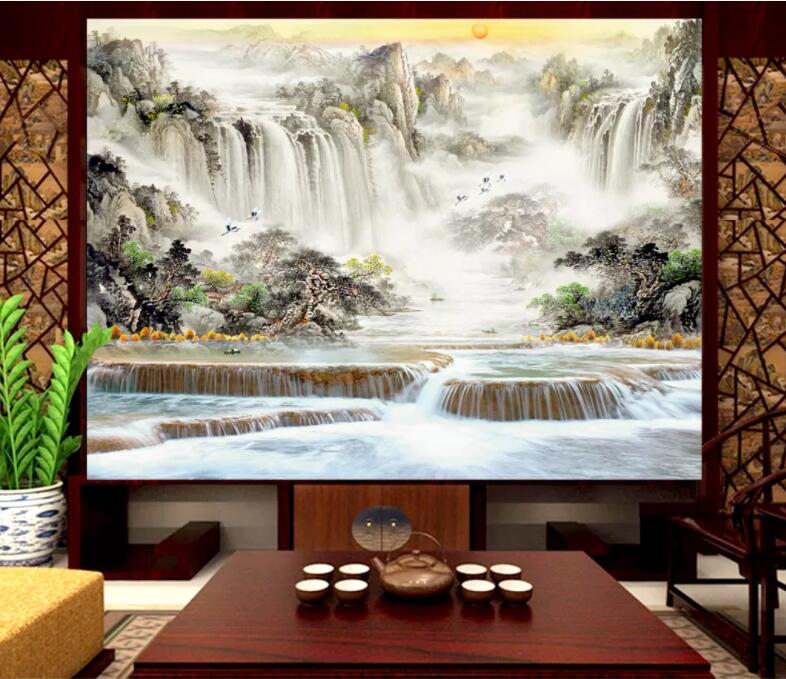 3D Waterfall Crane WC1441 Wall Murals