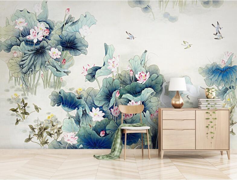 3D Lotus Swallow WC1384 Wall Murals