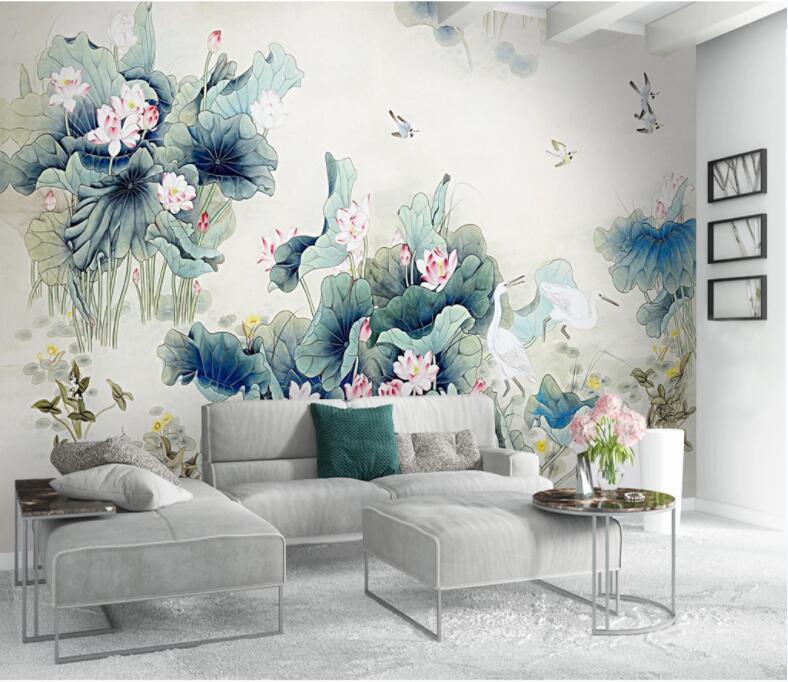 3D Lotus Swallow WC1384 Wall Murals