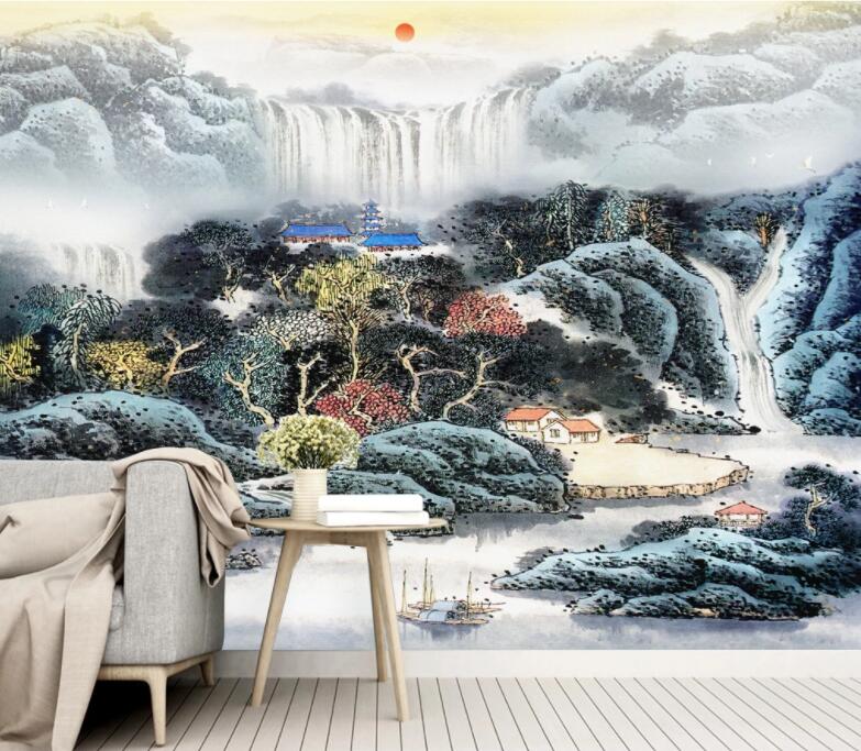 3D Waterfall Forest WC1107 Wall Murals