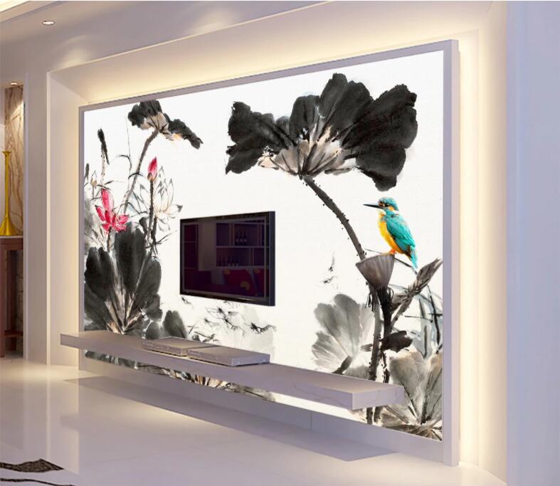 3D Lotus Leaf Bird WC926 Wall Murals