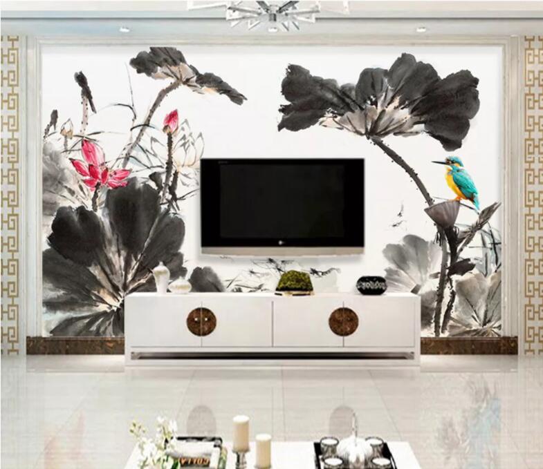 3D Lotus Leaf Bird WC926 Wall Murals