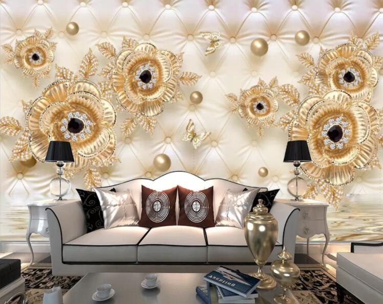 3D Golden Pearl WC358 Wall Murals