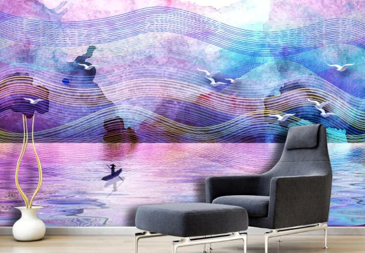 3D Purple Lake WC860 Wall Murals