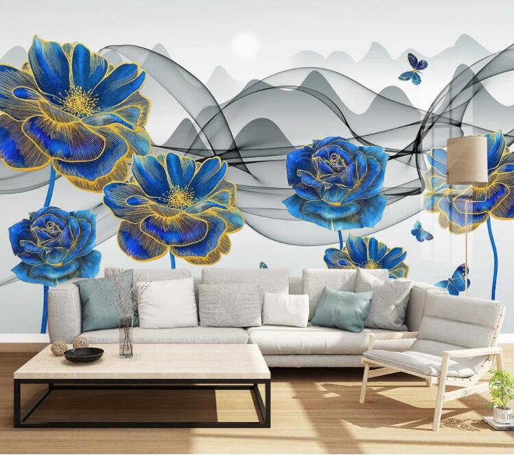 3D Blue Peony WC2609 Wall Murals